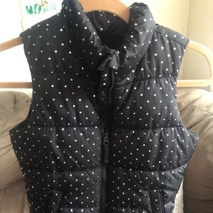 Old Navy Puffer Vest Girls Large (10/12). Black background w/ Silver Polka Dots